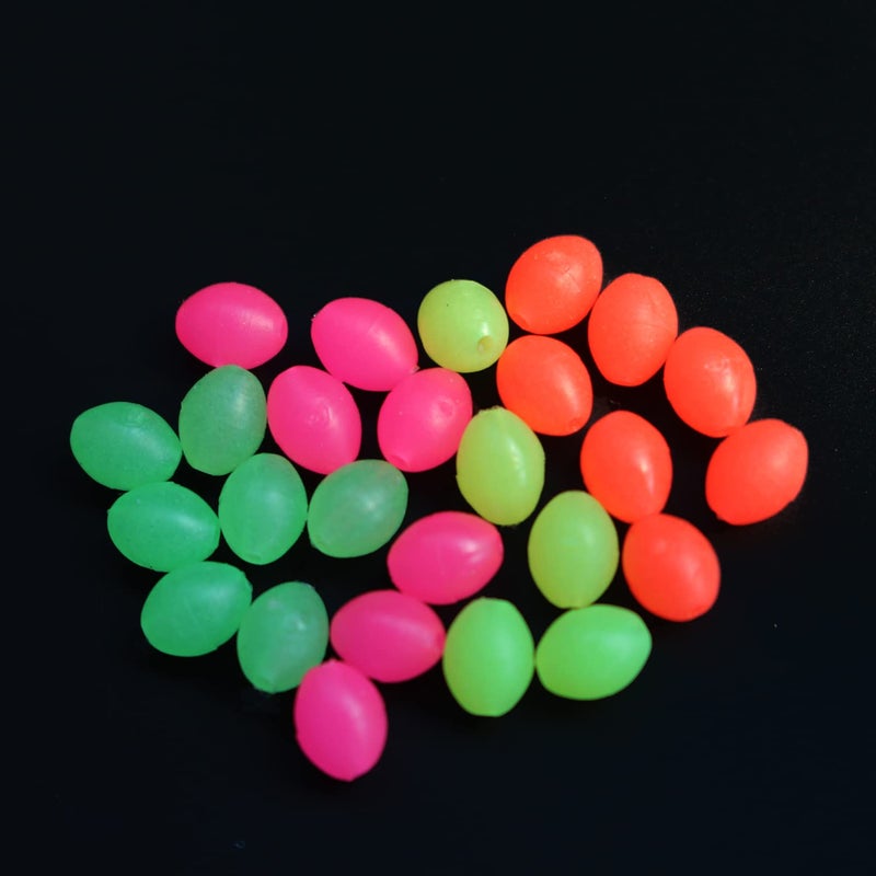 Tigofly 200 pcs 4 Colors Luminous Oval Plastic Fishing Beads Glow in The Dark Soft Sinking Bulk Beads Accessories Fly Tying Materials 0.15""X0.2"" - Image 1